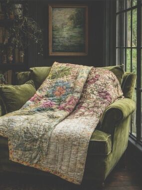 Vintage-Style Quilted Throw Blanket | Floral Patchwork Cotton 72x48
